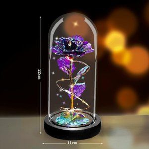 Glass Rose Galaxy Enchanted Light-Up Flower Perfect Gift for Women Purple Color